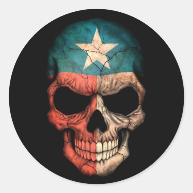 Texas Flag Skull auf Schwarz Runder Aufkleber (Vorderseite)