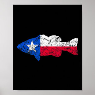 Texas Flag Smallmouth by Fishing Poster