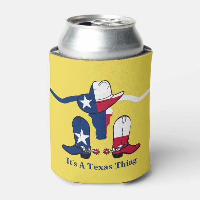 Texas Flag Steer Head mit Cowboy-Hut und Stiefeln Dosenkühler (Kanne Vorderseite)