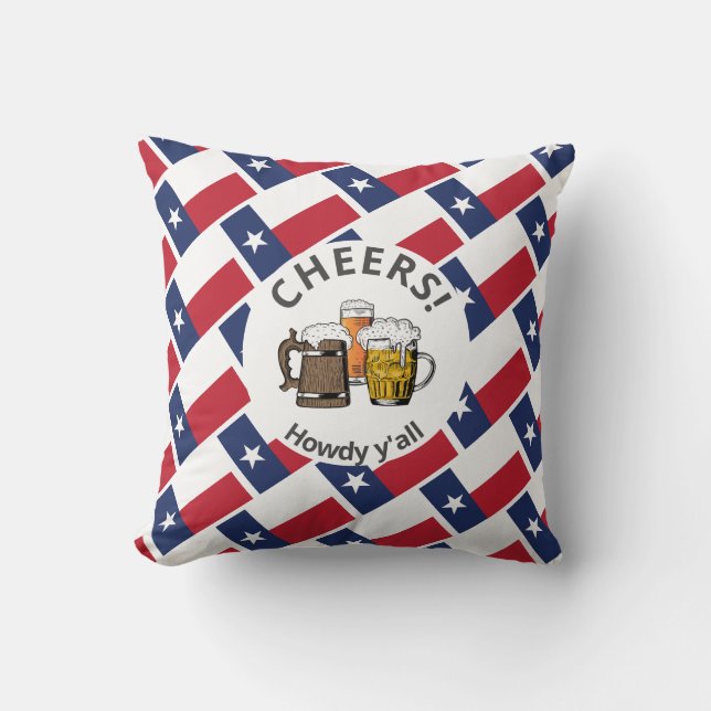 TEXAS FLAG Texan 3 Cheers Cartoon Beer Kissen (Vorderseite)