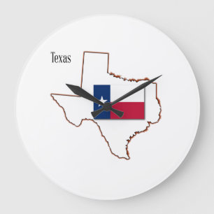 Texas-Flagge und -Karte Große Wanduhr