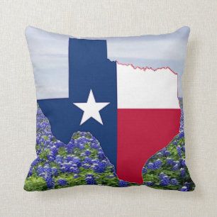 Texas-Formflagge und Bluebonnets Kissen