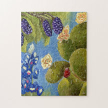 Texas Frühlingsgemälde Bluebonnets Kaktus dewberry