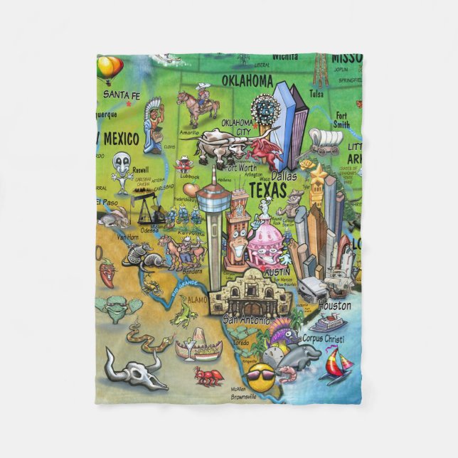 Texas Fun Map Fleecedecke (Vorderseite)
