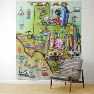 Texas Fun Map Tapestry Wandteppich