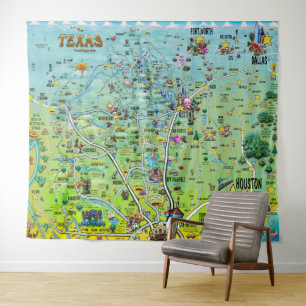 Texas Fun Map Tapestry Wandteppich