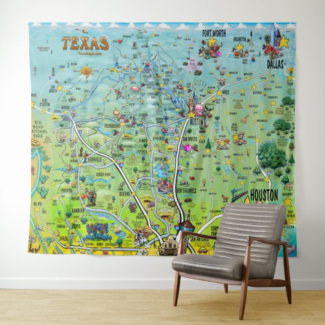 Texas Fun Map Tapestry Wandteppich (Beispiel (Horizontal))