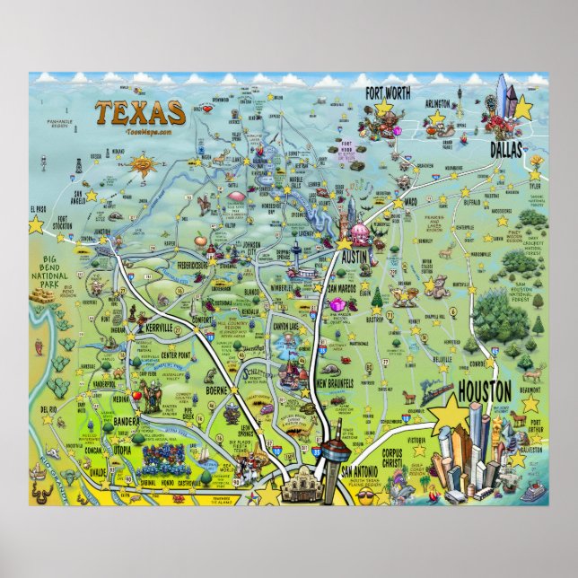 Texas Fun Maps Poster (Vorne)