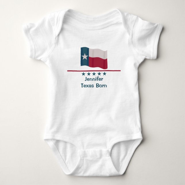 Texas Geboren Long Star Flaggenname Personalisiert Baby Strampler (Vorderseite)
