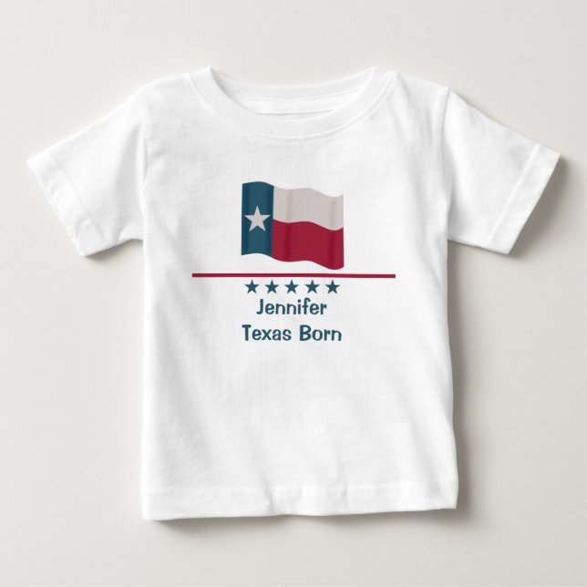 Texas Geboren Long Star Flaggenname Personalisiert Baby T-shirt (Vorderseite)