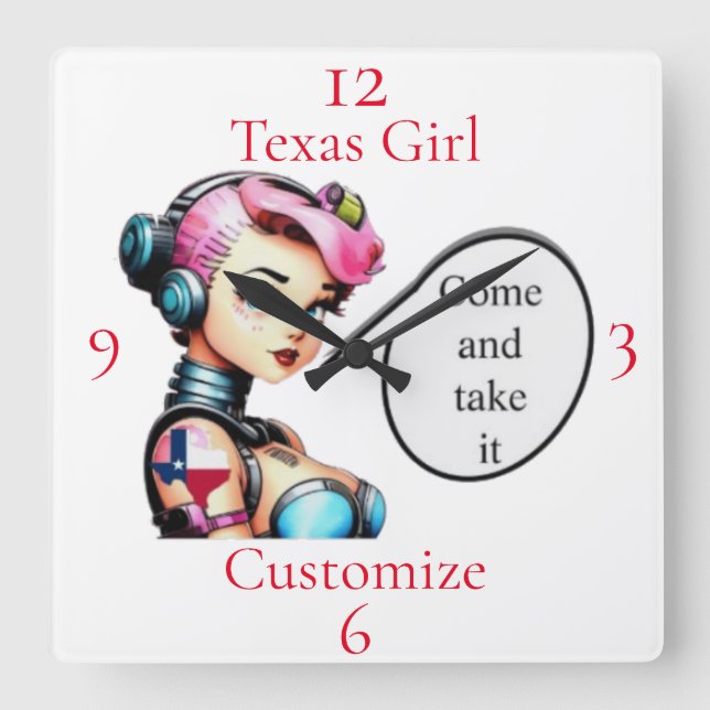 Texas Girl Thunder_Cove Quadratische Wanduhr (Vorderseite)