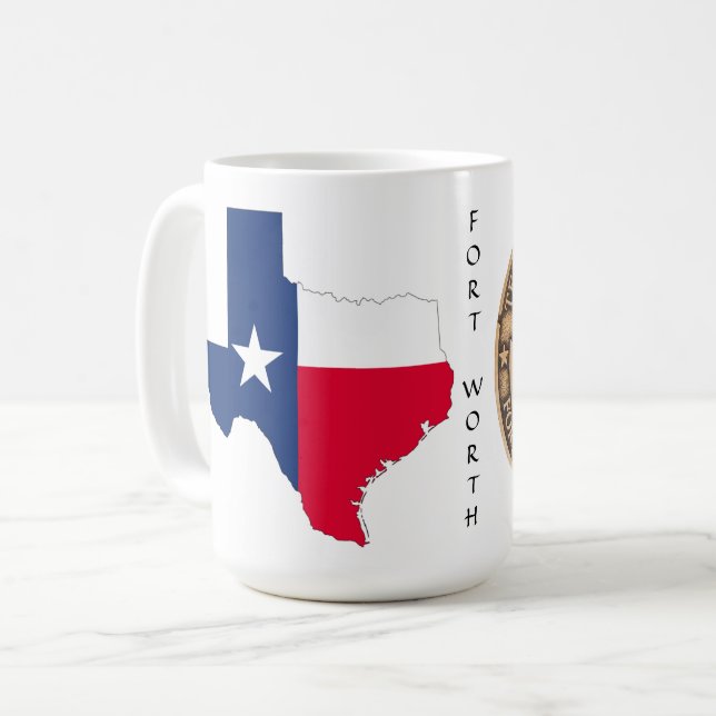 Texas Graphic & Texas Trail auf Weiß, Tasse (Vorderseite Links)