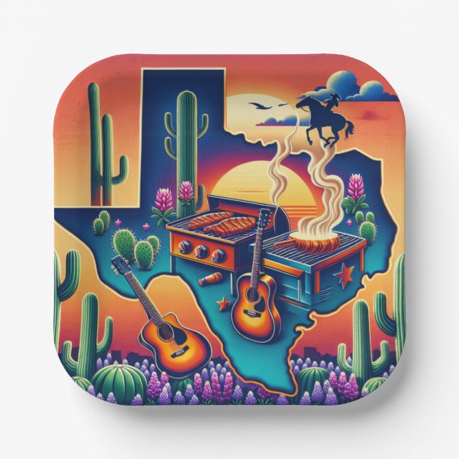Texas GRILLEN Party 2 Pappteller (Vorderseite)
