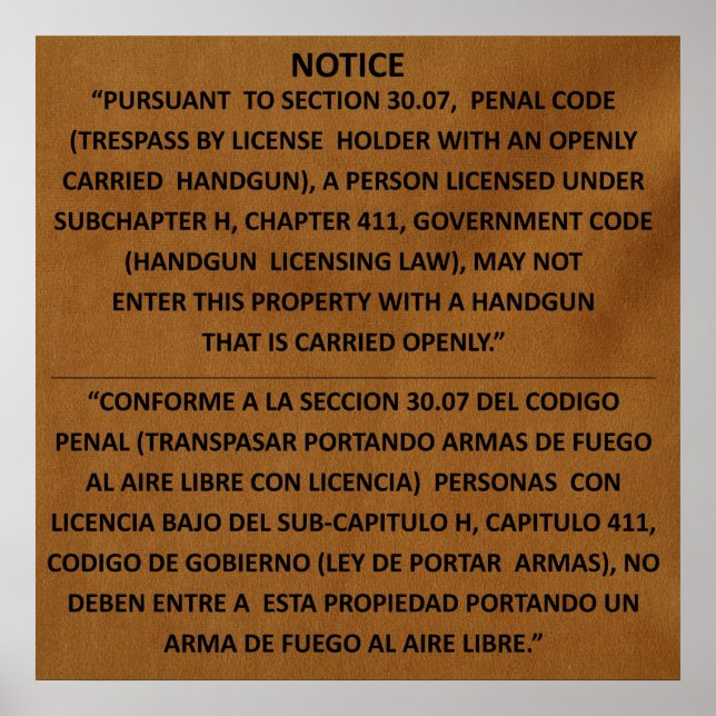 Texas Gun Law - Adobe - Open Carry Poster (Vorne)