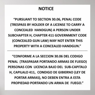 Texas Gun Law - Basic White - Verdeckte Carry Poster