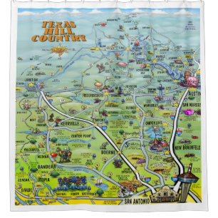 Texas Hill Country Cartoon Karte Duschvorhang