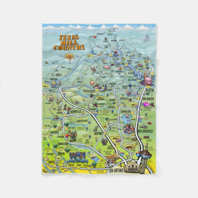 Texas Hill Country Fun Karte Fleecedecke (Vorderseite)