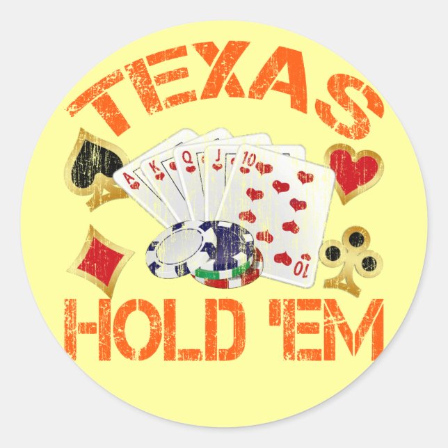 TEXAS HOLD 'EM - DISTRESSET RUNDER AUFKLEBER (Vorderseite)