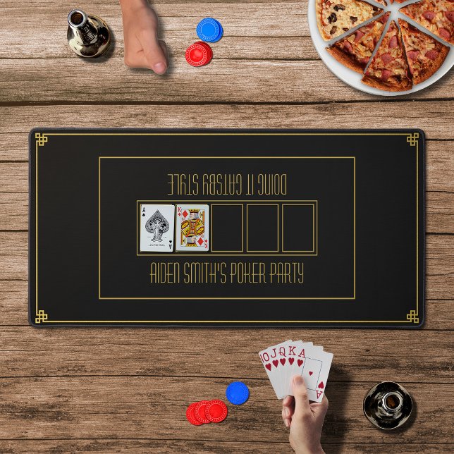 Texas Hold'em Black Gold Poker Table für klassisch Schreibtischunterlage (In Situ)