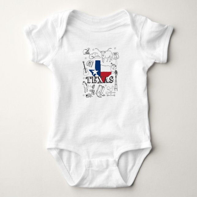 Texas Illustration Doodles Texas Texas Muster Baby Strampler (Vorderseite)