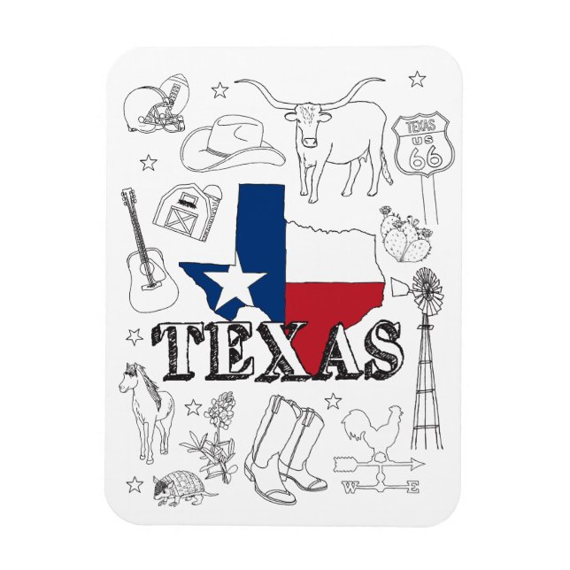 Texas Illustration Doodles Texas Texas Muster Magnet (Vertikal)
