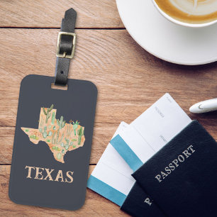 Texas-Kaktus-Aquarell-Illustrationskarte Reise Gepäckanhänger
