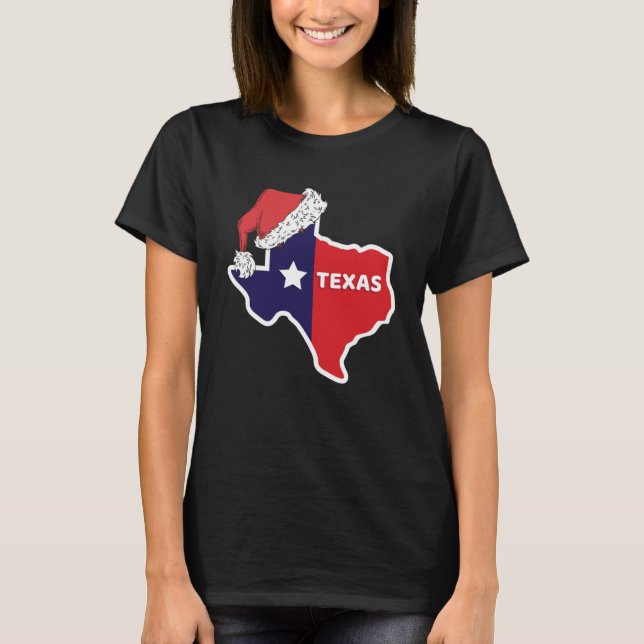 Texas Karte mit Weihnachtsmannmütze Weihnachten We T-Shirt (Vorderseite)