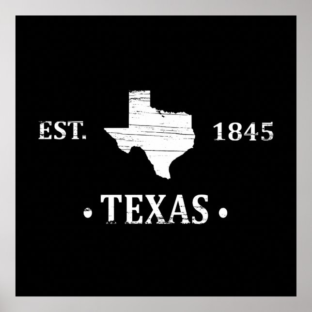 Texas Karte weiß der einstündige Staat Poster (Vorne)