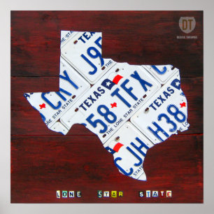 Texas-Kfz-Kennzeichen-Karten-Druck Poster