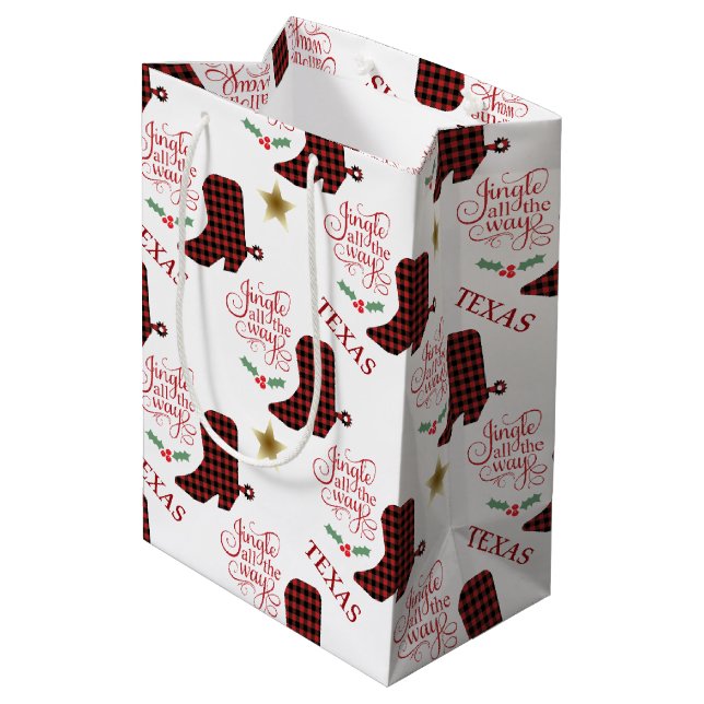 Texas-Klingel-vollständig Weihnachten Mittlere Geschenktüte (Rückseite Schrägansicht)