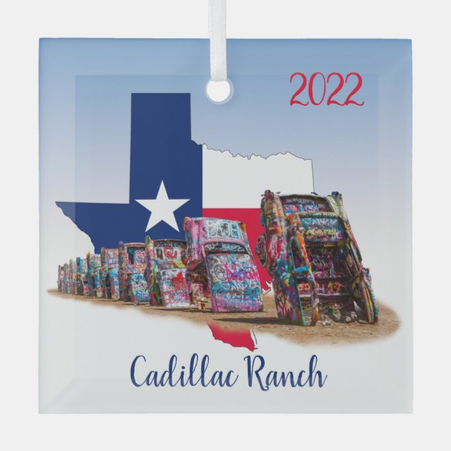 Texas Kontur & Cadillac Ranch Cars Ornament Aus Glas (Vorderseite)