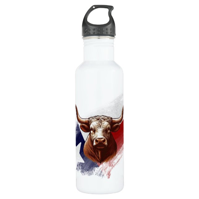 Texas-Langhornkuh Edelstahlflasche (Vorderseite)