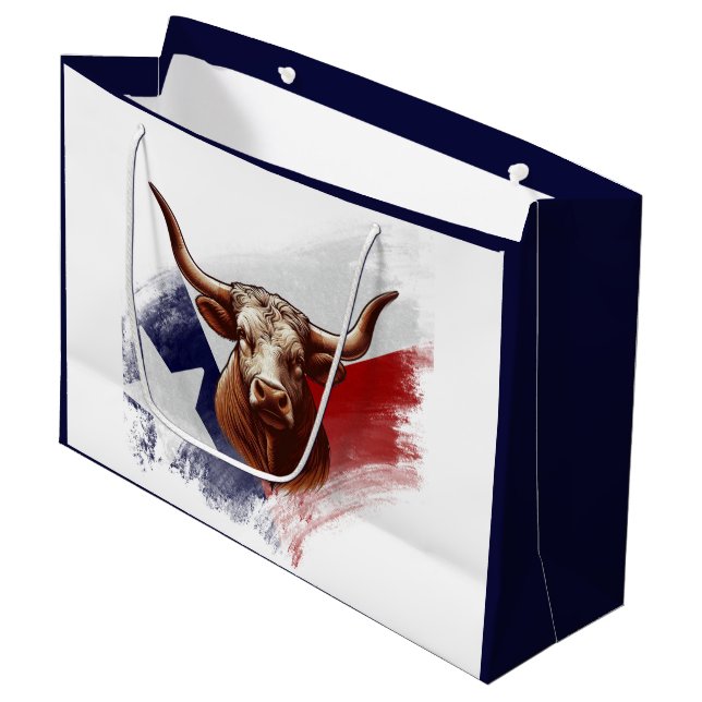 Texas-Langhornkuh Große Geschenktüte (Vorderseite Schrägansicht)