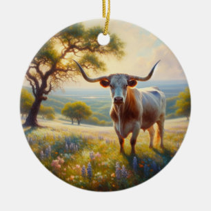 Texas-Langhornkuh Keramik Ornament