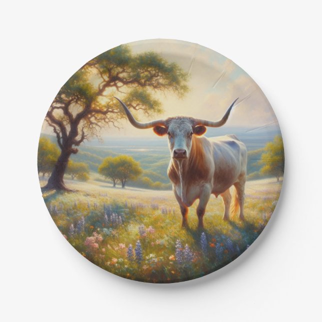 Texas-Langhornkuh Pappteller (Vorderseite)