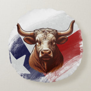Texas-Langhornkuh Rundes Kissen