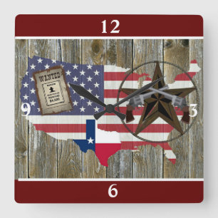 Texas Lone Star Dueling Pistolen am meisten Gewoll Quadratische Wanduhr