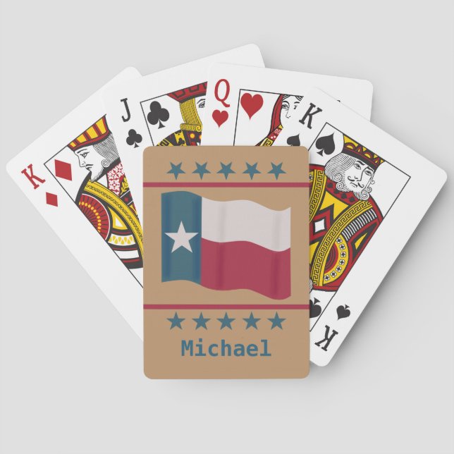 Texas Lone Star Flaggen Sterne Tan Name Personalis Spielkarten (Rückseite)