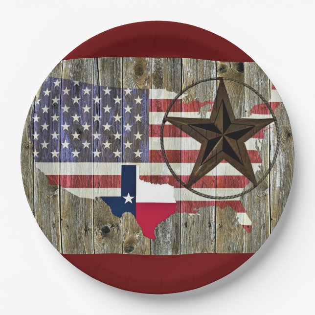 Texas Lone Star - Flaggenplan Pappteller (Vorderseite)