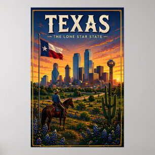 Texas Lone Star Skyline Wüsten-Sonnenuntergang-Abe Poster