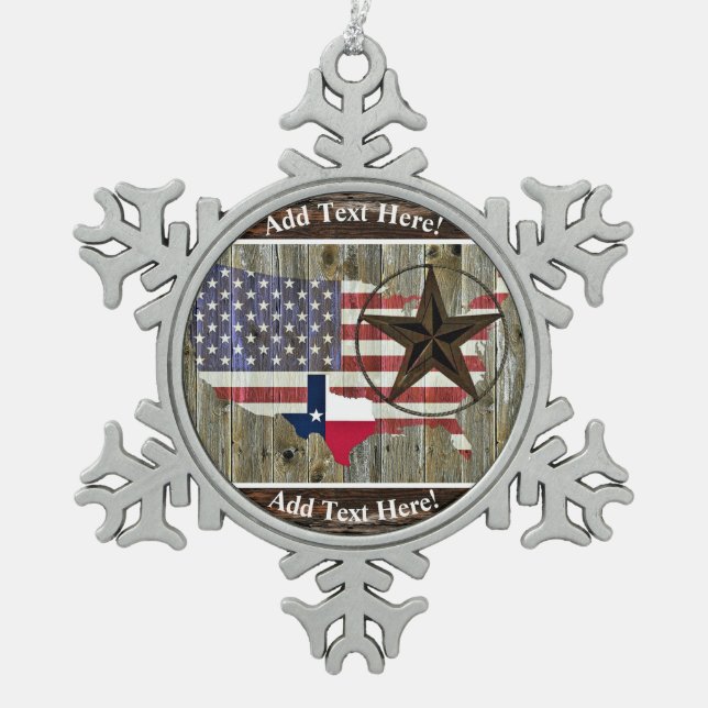 Texas Lone Star State Flag Karte Snowflake Pewter  Schneeflocken Zinn-Ornament (Vorderseite)