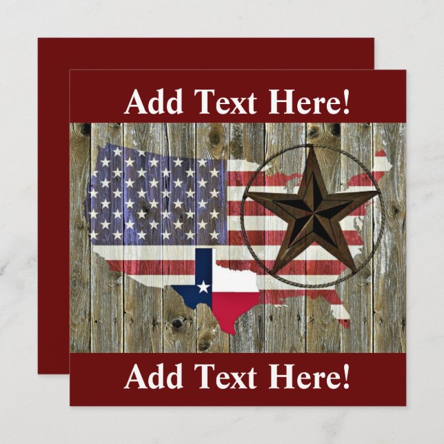 Texas Lone Star State Flag Map Invitation (Devant / Derrière)