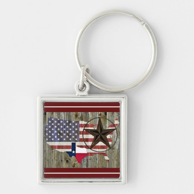Texas Lone Star State Flag Map Keychain Schlüsselanhänger (Vorne)