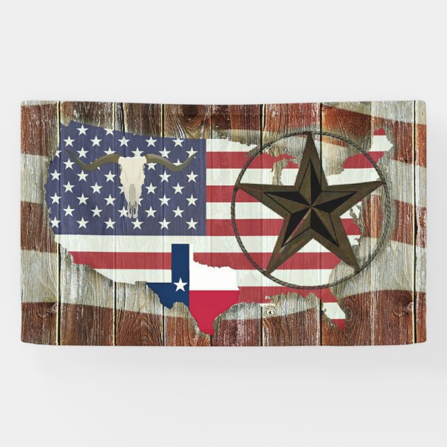 Texas Lone Star Texas Long Horn Banner (Horizontal)