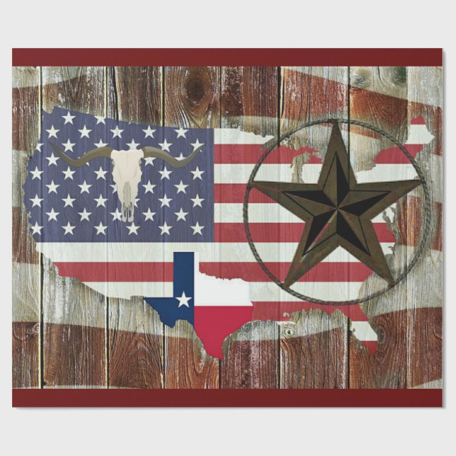 Texas Lone Star Texas Long Horn Geschenkpapier (Flach)