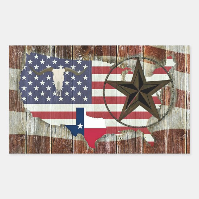 Texas Lone Star Texas Long Horn Rechteckiger Aufkleber (Vorderseite)