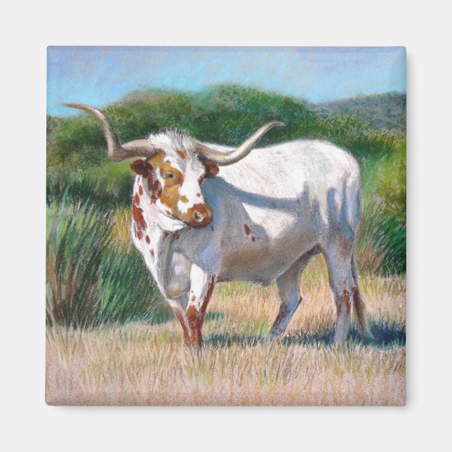 Texas Longhorn Bull Western Malerei Magnet (Vorne)