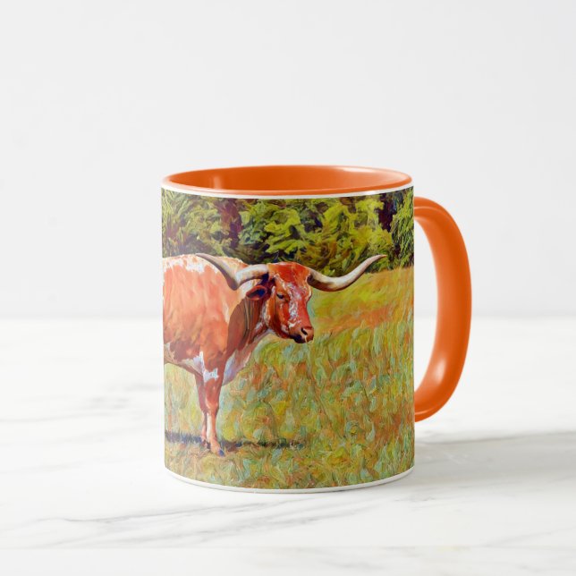 Texas Longhorn Cow Orange Art Tassen Cup (VorderseiteRechts)