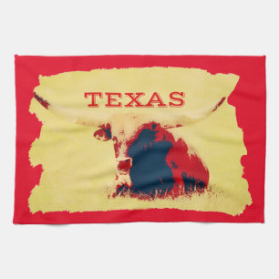 Texas Longhorn Gold et serviette de cuisine rouge