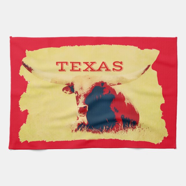 Texas Longhorn Gold und Red Kittuch Geschirrtuch (Horizontal)